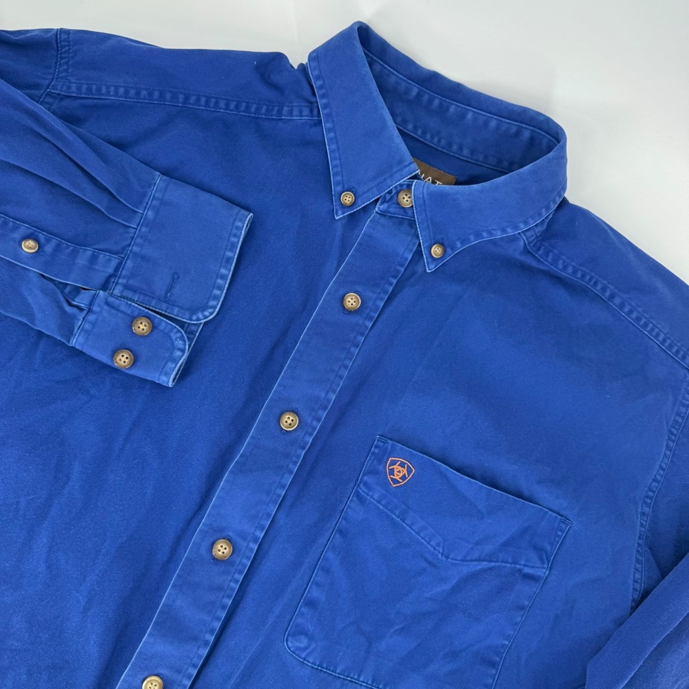 Ariat Mens Blue Button Down Shirt Long Sleeve L Tall‎ Western Workwear